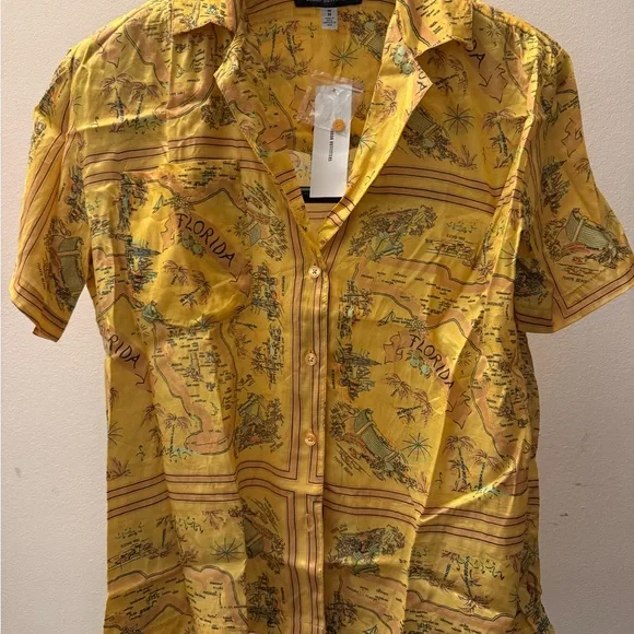 NWT Urban Outfitters Womens Gardenia Souvenir Florida Button Down Shirt Yellow M - Picture 2 of 10